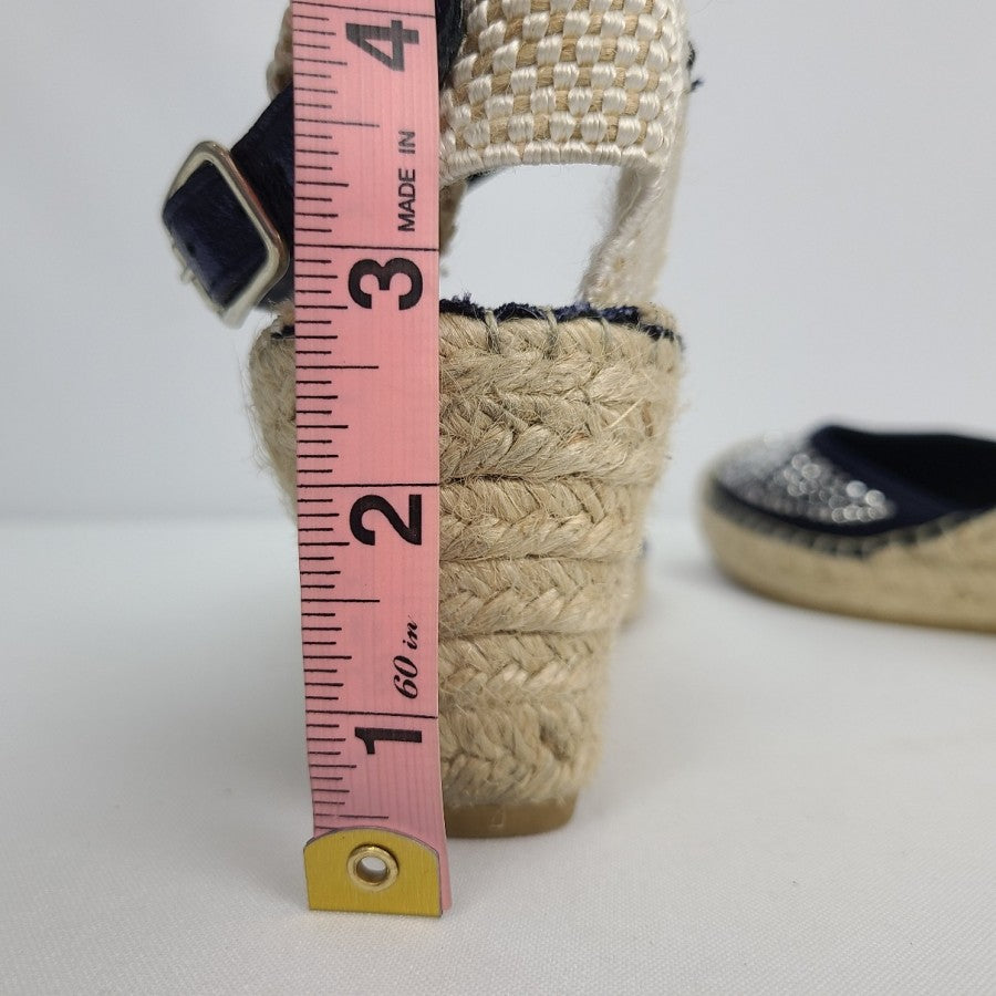 Vidorreta Wedge Sandals Navy Knit Ankle Strap Size 10