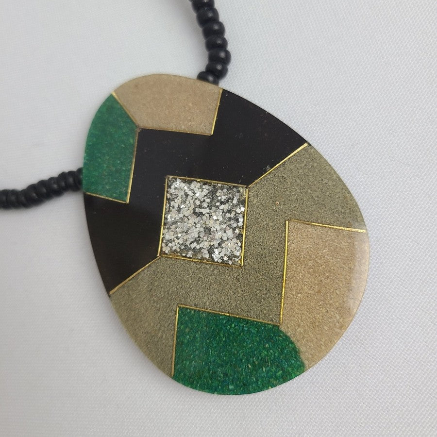 Vintage Beaded Mosaic Oversize Pendant Necklace