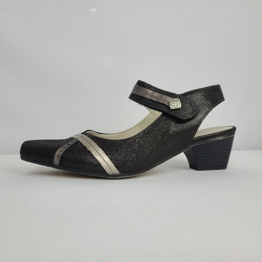 Dorking Black Able Strap Leather Low Heel Shoes Size 7