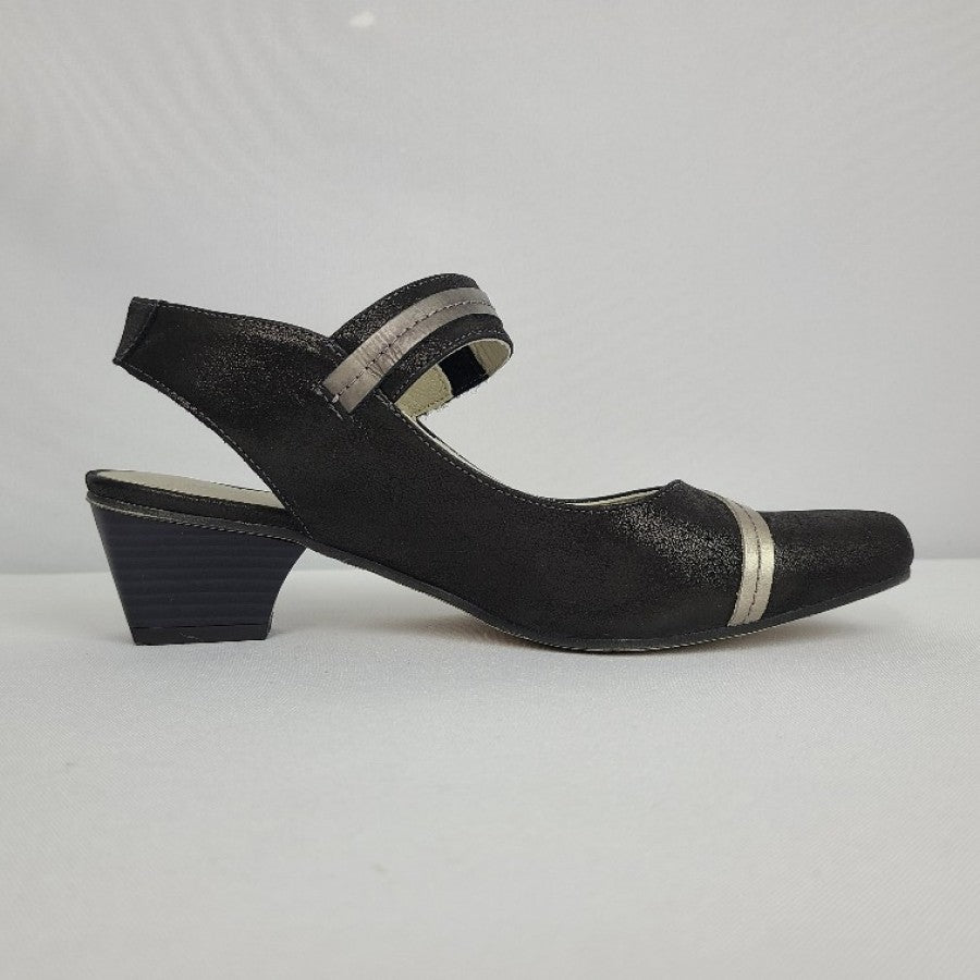 Dorking Black Able Strap Leather Low Heel Shoes Size 7