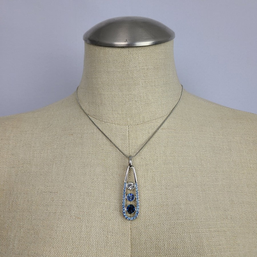 Lia Sophia Blue Crystal Silver Tone Pendant Necklace