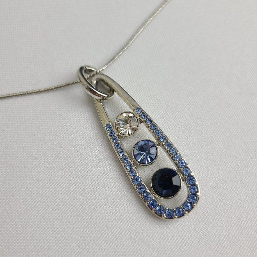Lia Sophia Blue Crystal Silver Tone Pendant Necklace