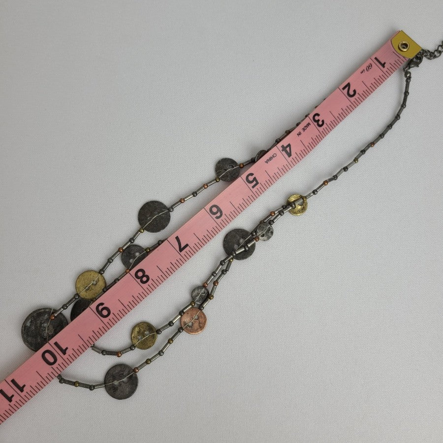 Multi Tone Layered Metallic Button Necklace