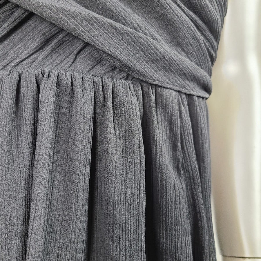 H&M Grey Cross Over Chiffon Knee Length Dress Size 8