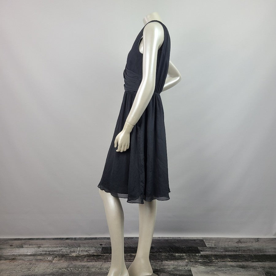 H&M Grey Cross Over Chiffon Knee Length Dress Size 8