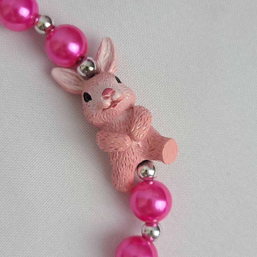 Pink Bunny Easter Beaded Necklace