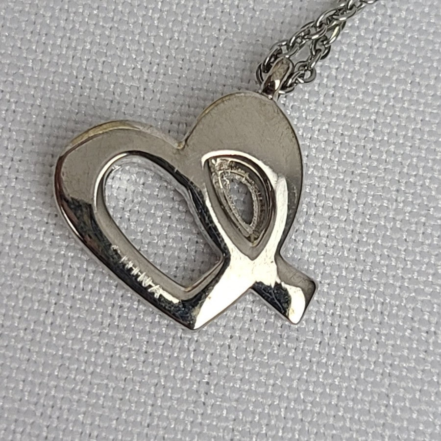 Silver & Pink Rhinestone Heart Dainty Pendant Necklace
