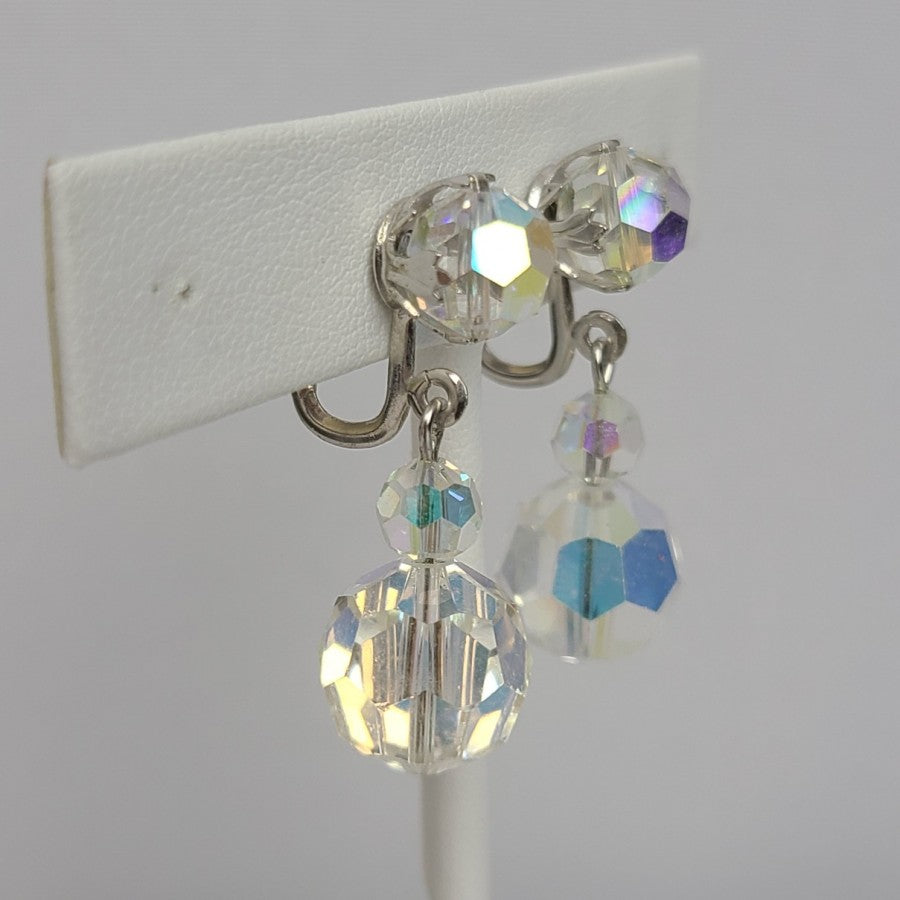 Vintage Glass Aurora Borealis Clip On Earrings