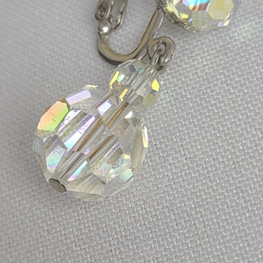 Vintage Glass Aurora Borealis Clip On Earrings