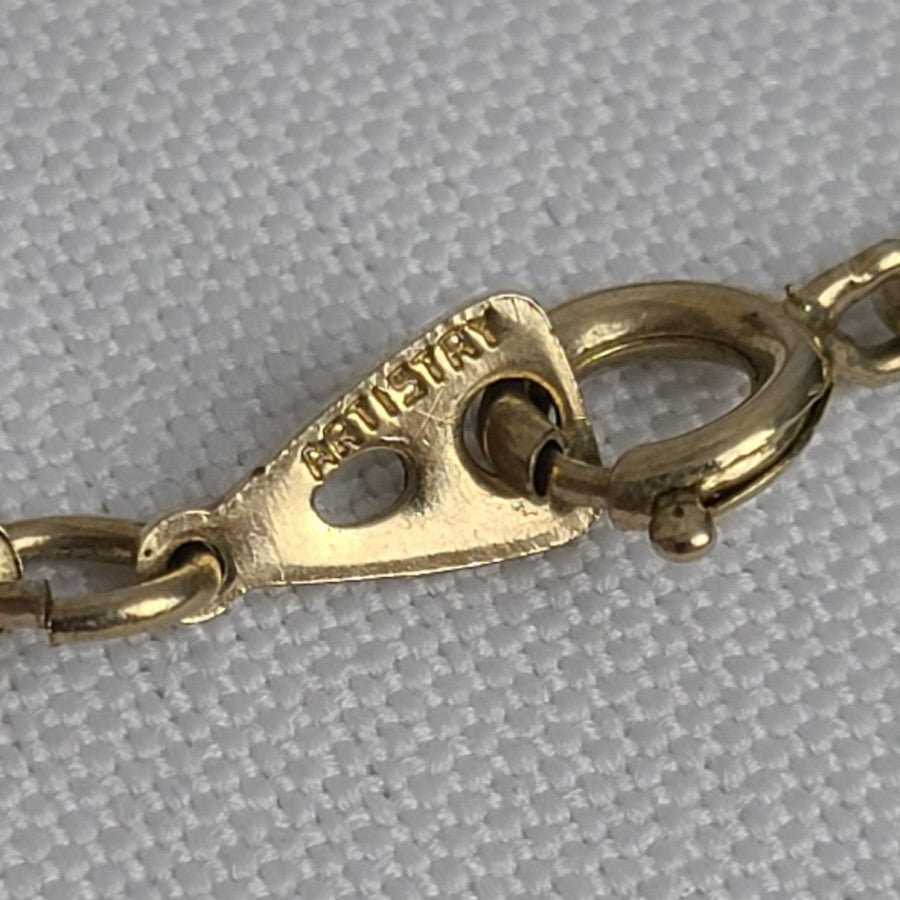 Vintage Artistry Necklace Gold Tone Square Pendant