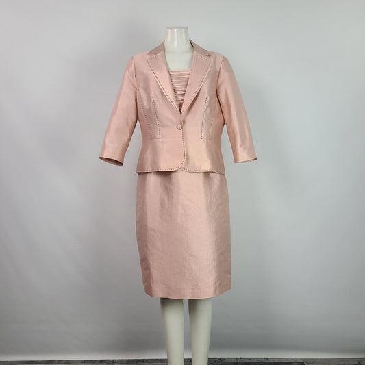 Adrianna Papell Occasions Pink Silk Dress & Blazer Size M