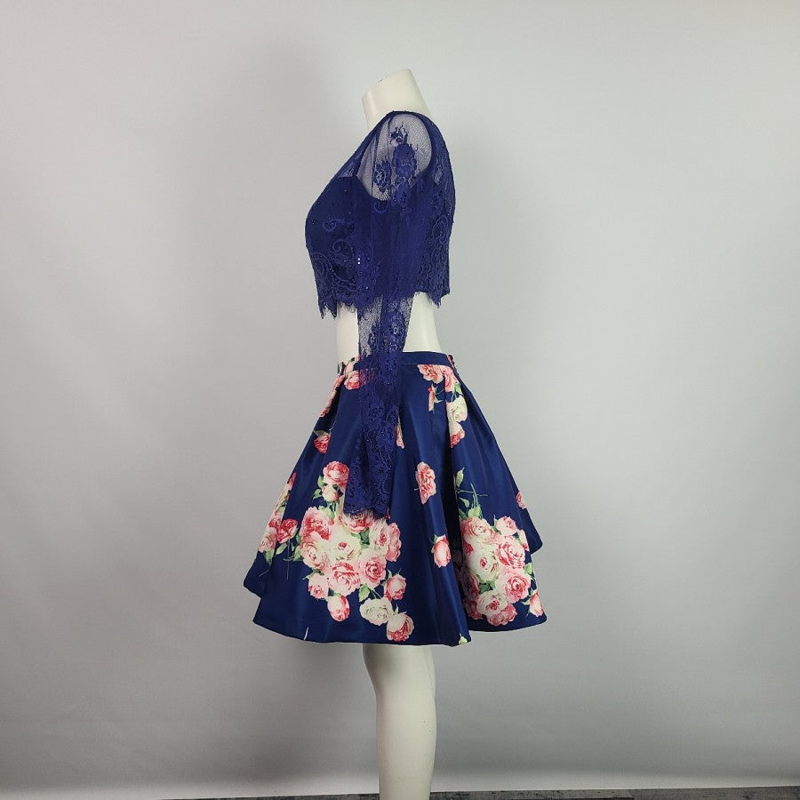 Sheri Hill Two Piece Floral Skirt Lace Top Size S/M