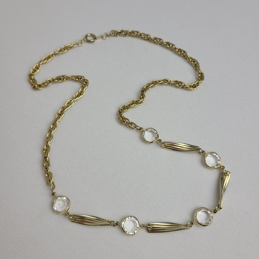Vintage Gold Tone Bezel Set Chain Necklace