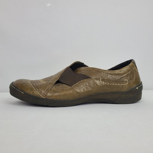 Josef Seibel Green Brown Leather Flat Comfort Shoes Size 6.5