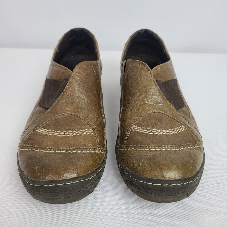 Josef Seibel Green Brown Leather Flat Comfort Shoes Size 6.5