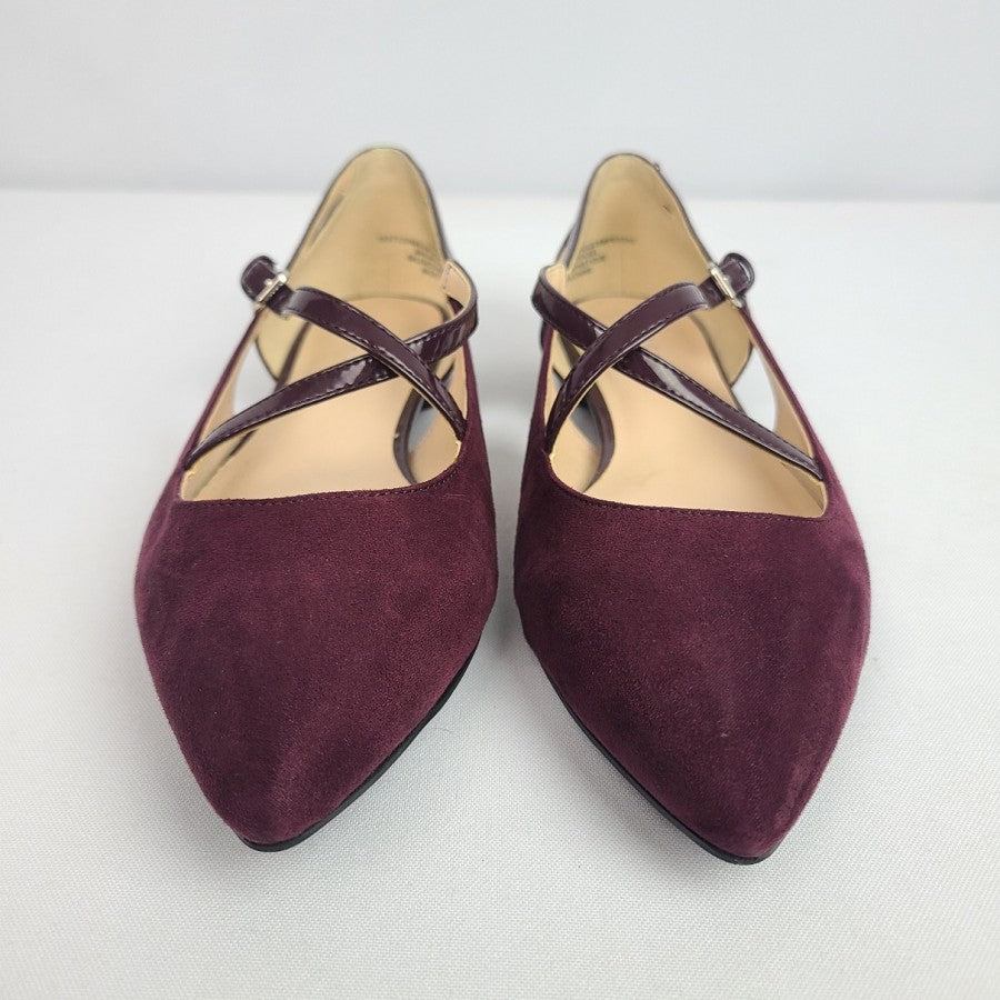 Nine West Burgundy Suede Pointed Toe Flat Shoes Size 6