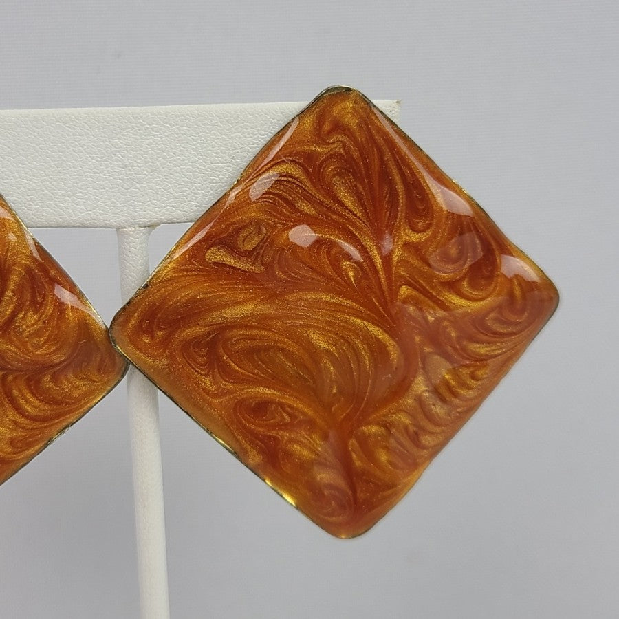 Vintage Carmel Brown Marble Oversize Stud Earrings