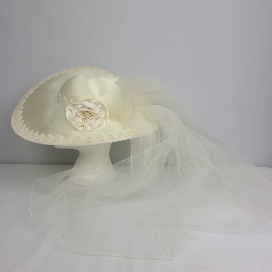 Vintage Cream Floral Veil Hat Wedding Bridal