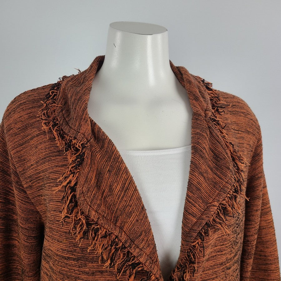 Willow Brown Knit Cotton Fringe Button Up Cardigan Jacket Size M