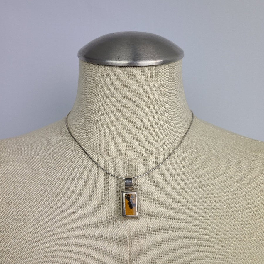 925 Sterling Silver Yellow Natural Stone Pendant Necklace