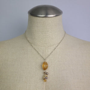 925 Sterling Silver Amber Glass Beaded Pendant Necklace