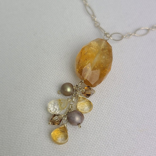 925 Sterling Silver Amber Glass Beaded Pendant Necklace