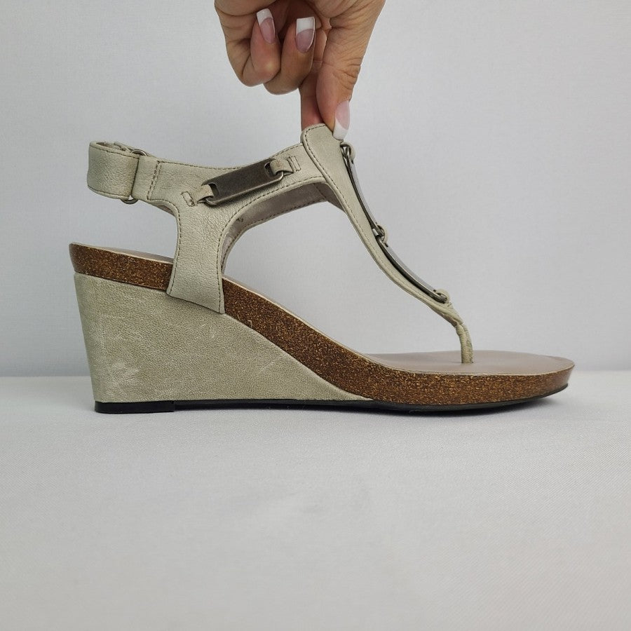Naturalizer Rhett Grey Leather Wedge Sandals Size 9