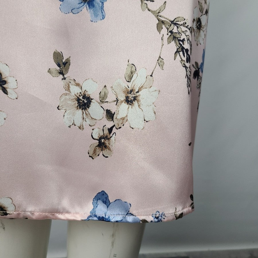 Emma & Michele Pink Floral Satin Slip Dress Size L