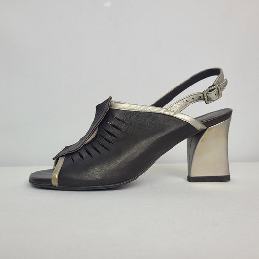 Audley Black & Silver Leather Sandals Size 5.5