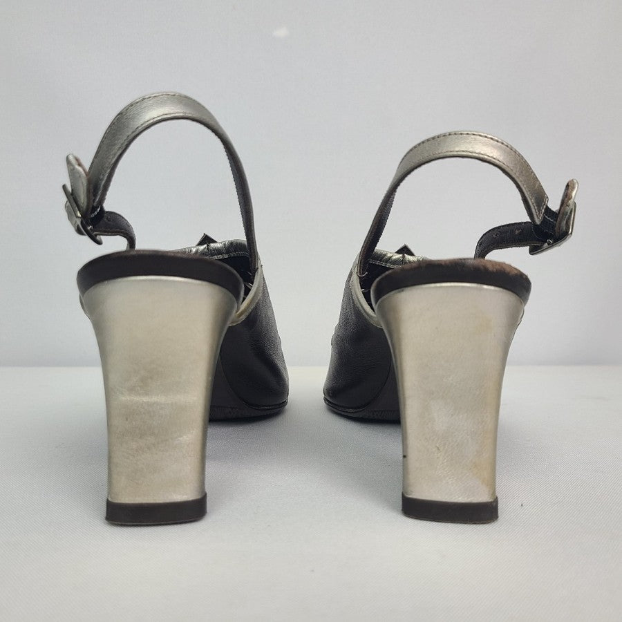 Audley Black & Silver Leather Sandals Size 5.5