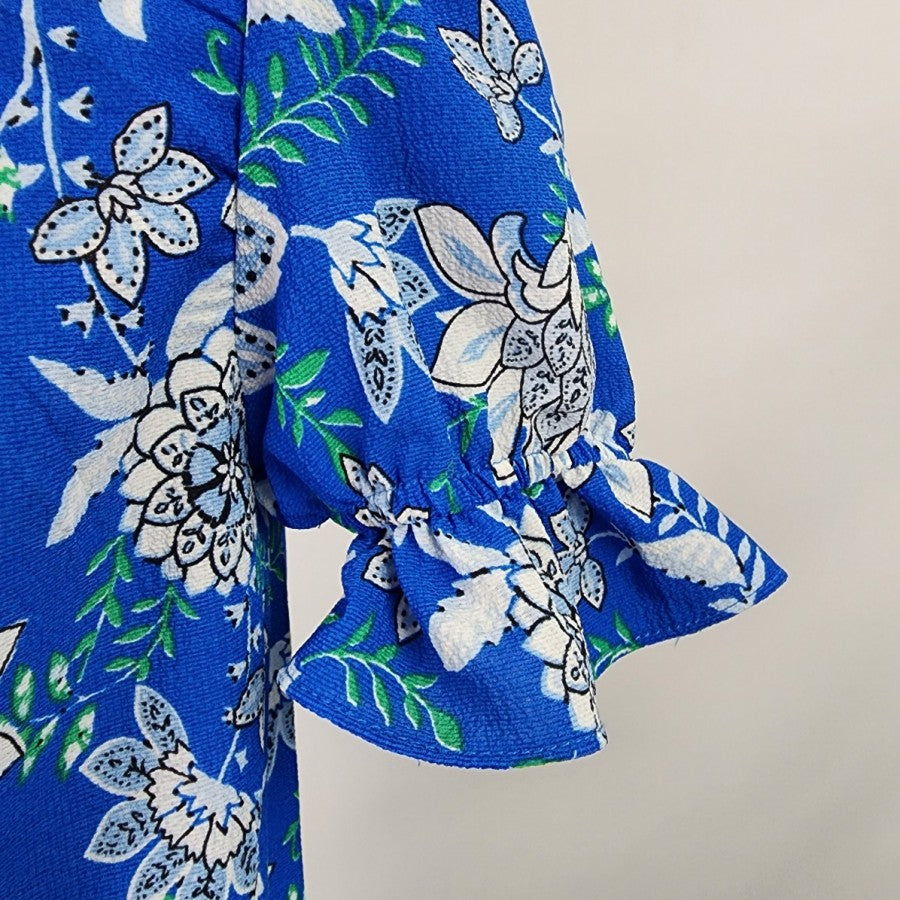 floral & ivy Blue Flower Print Puff Sleeve Top Size S