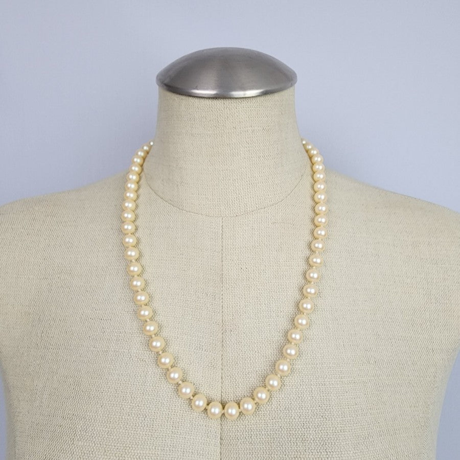 Vintage Cream Glass Faux Pearl Necklace Sterling Clasp