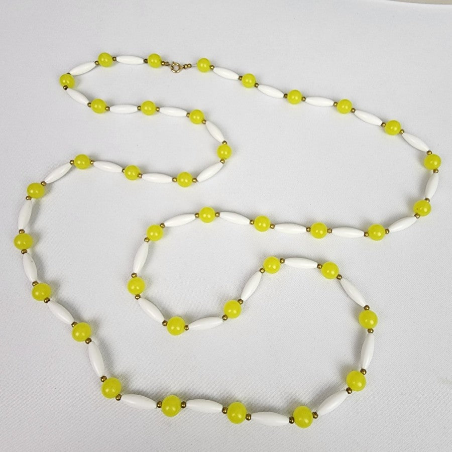 Vintage Yellow & White Beaded Long Necklace