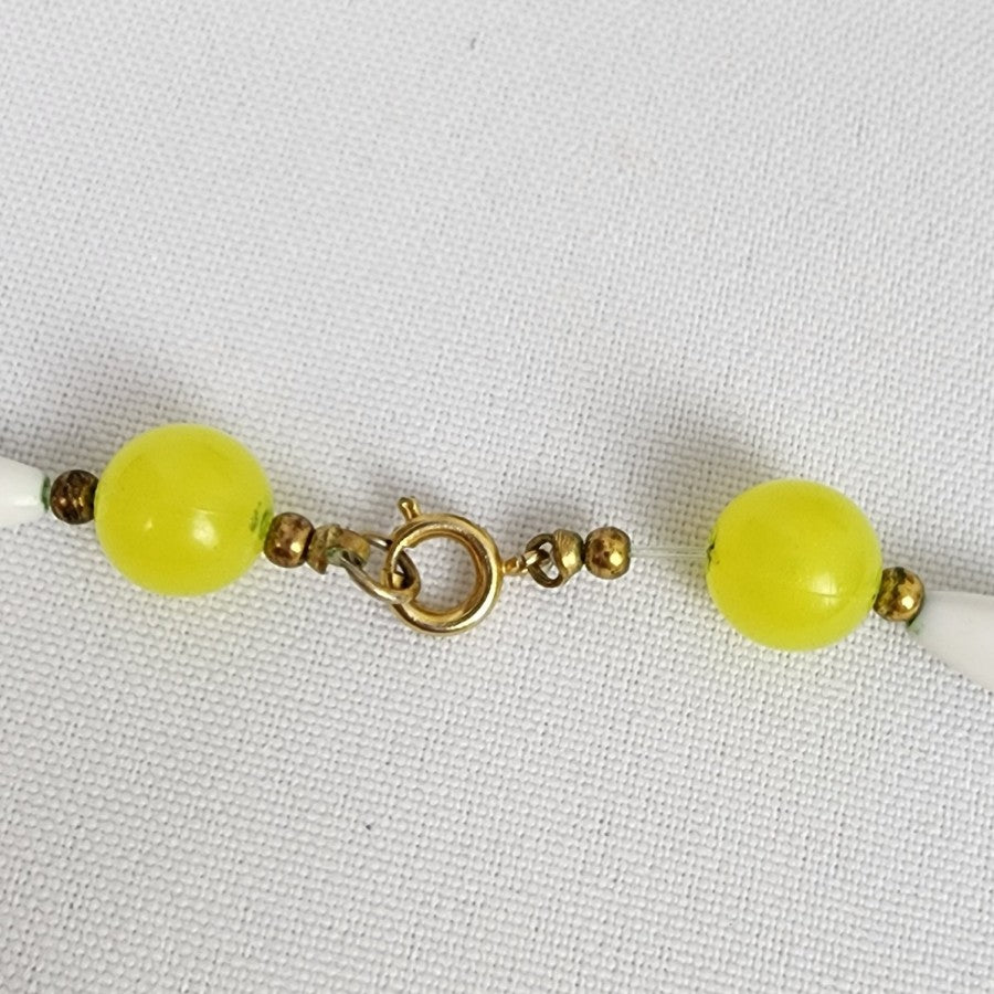 Vintage Yellow & White Beaded Long Necklace
