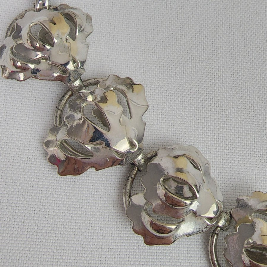 Vintage Silver Floral Collar Chunky Link Necklace