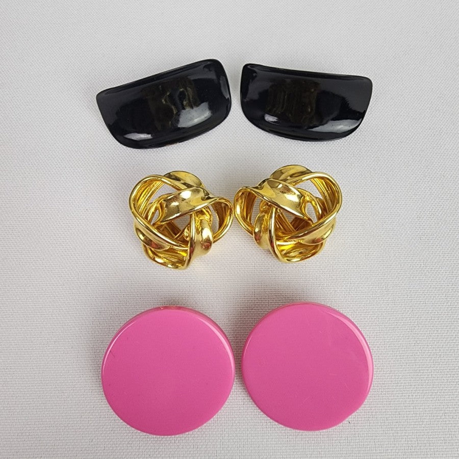 Retro 80 Earrings Pink Gold & Black 3 Pairs
