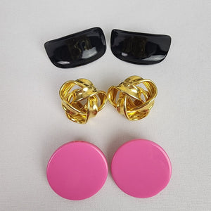 Retro 80 Earrings Pink Gold & Black 3 Pairs