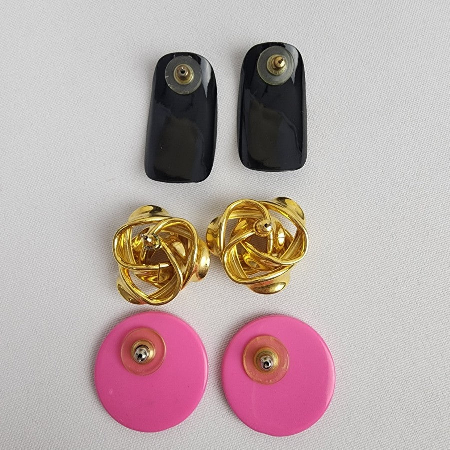 Retro 80 Earrings Pink Gold & Black 3 Pairs