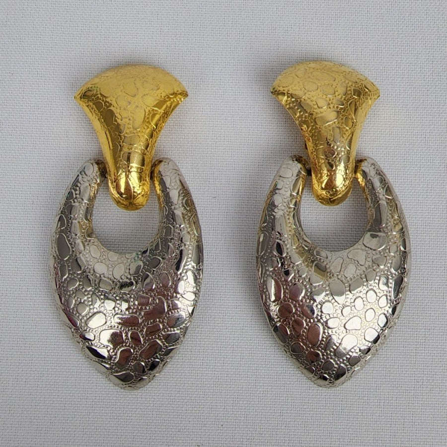 Vintage Gold & Silver Textured Statement Clip On Earrings