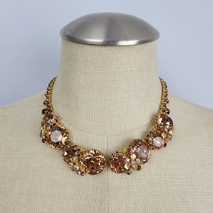 Hattie Carnegie Smoky Topaz Large Cabochon Necklace Earring Set
