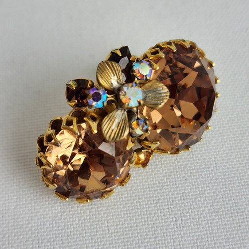 Hattie Carnegie Smoky Topaz Large Cabochon Necklace Earring Set