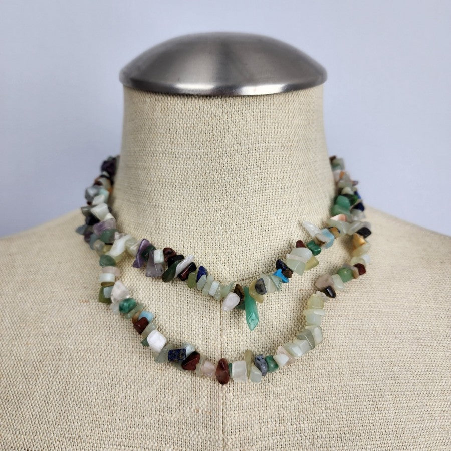 Natural Stone Chip Beaded Long Necklace
