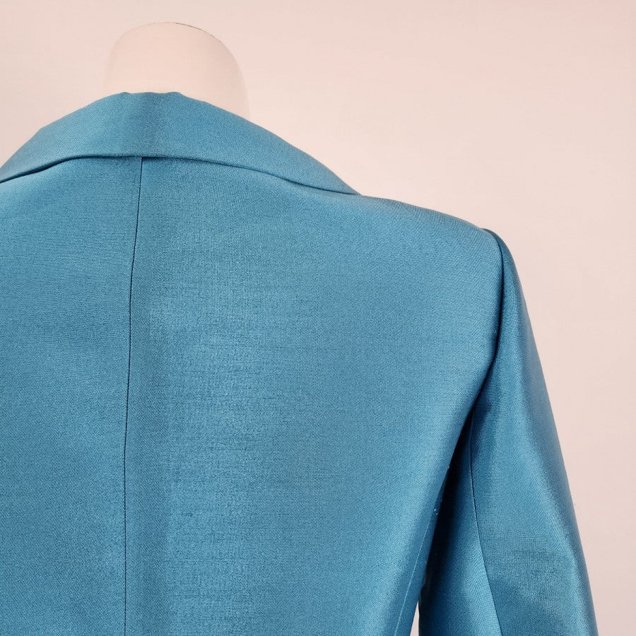 Teri Jon by Rickie Freeman Silk Wool Blue Rhinestone Blazer Size 6