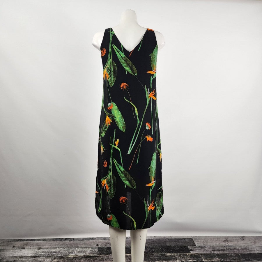 Reitmans Black Birds Of Paradise Floral Midi Dress Size S