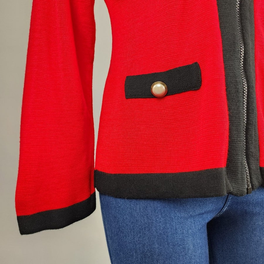 Vintage Red Knit Zip Up Jacket Cardigan Size M