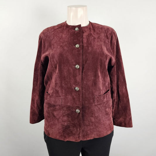 Vintage 80S Victoria Leather Suede Burgundy Jacket Size 12