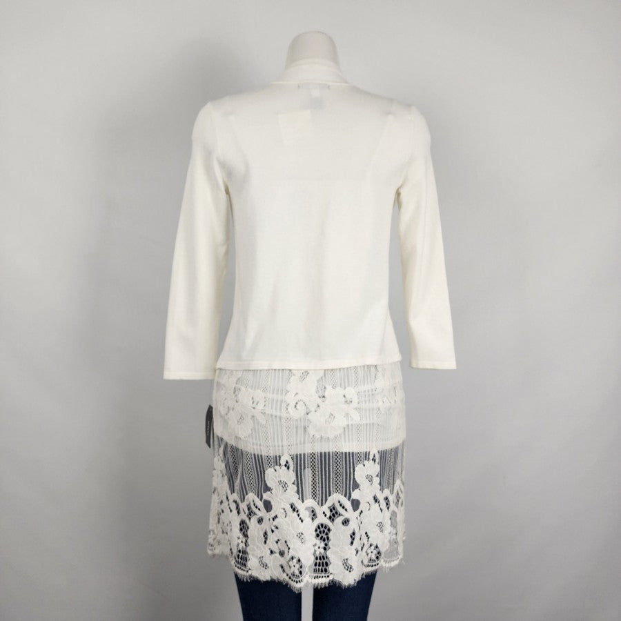 Alfani White Knit Lace Cardigan Size XS
