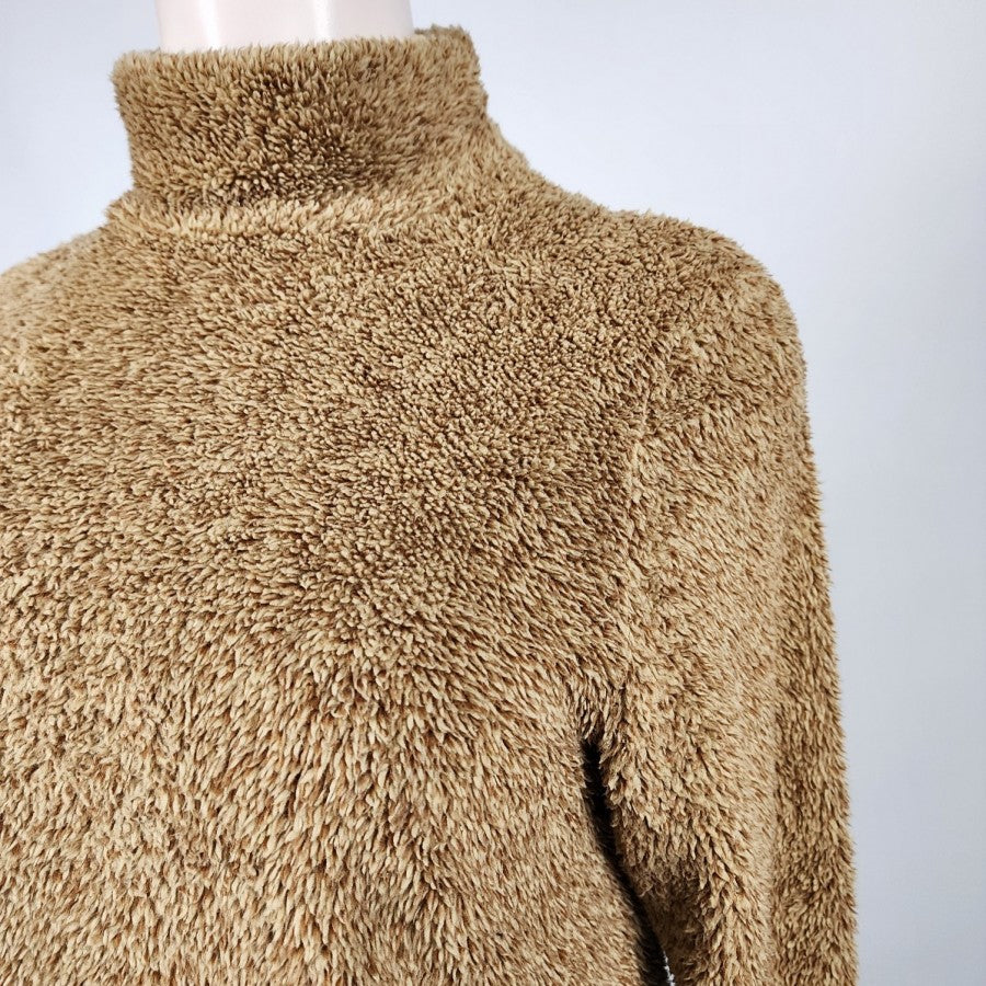 Brown Fuzzy Cotton Turtle Neck Sweatshirt Size 1X