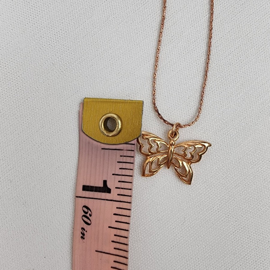 Copper Butterfly Pendant Delicate Chain Necklace