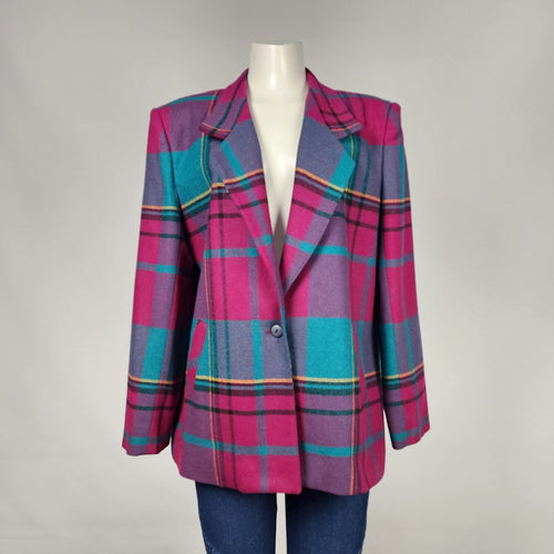 Panther Pink Wool Plaid Blazer Jacket Size 16